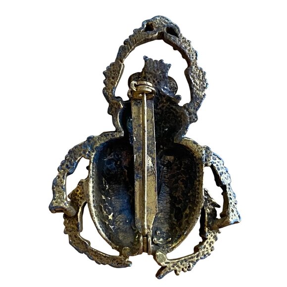 Vintage Beetle Brooch Pin With Turquoise & Pearl Accents - Picture 2 of 4